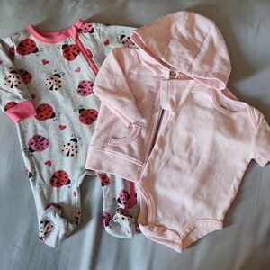 Pink and White Sweater & Ladybug Sleeper